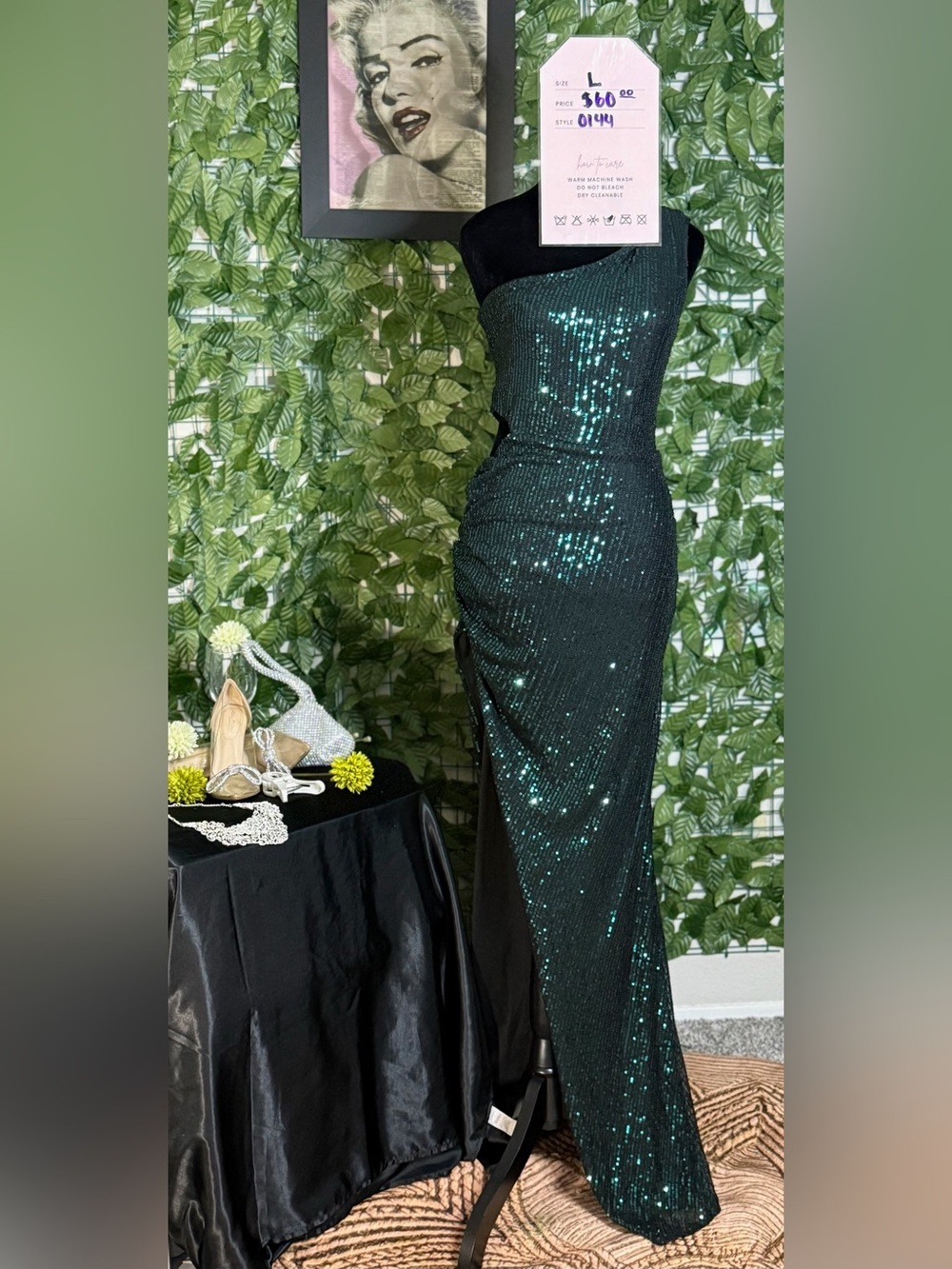 Emerald Green Sequin Strapless Evening Gown